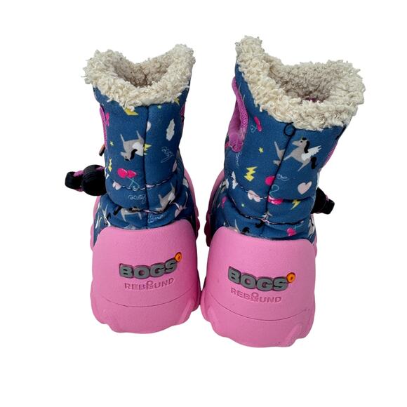 Bogs B-Moc Snow Boots Toddler 4 Multi Faux Fur Adjustable‎ Cord Pink Waterproof - Picture 3 of 10